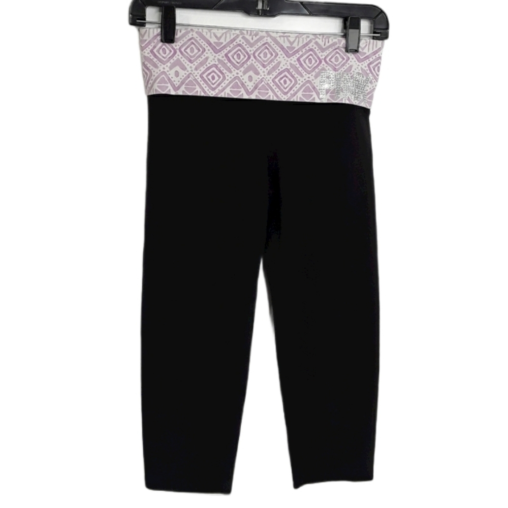 PINK Aztec Fold Over Black Yoga Capri Leggings EUC sz XS